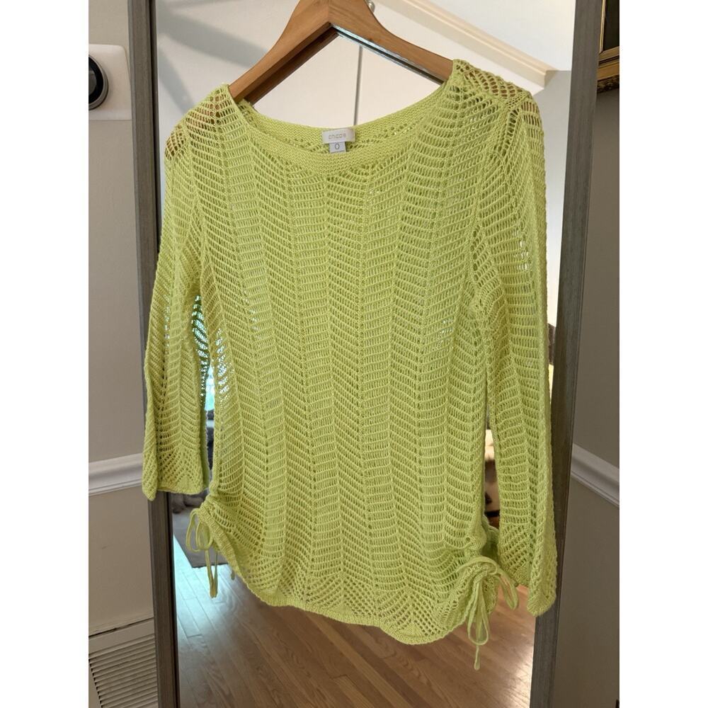 Chico's‎ Lime Green Open Weave Short Sleeve Sweater - 0-Small